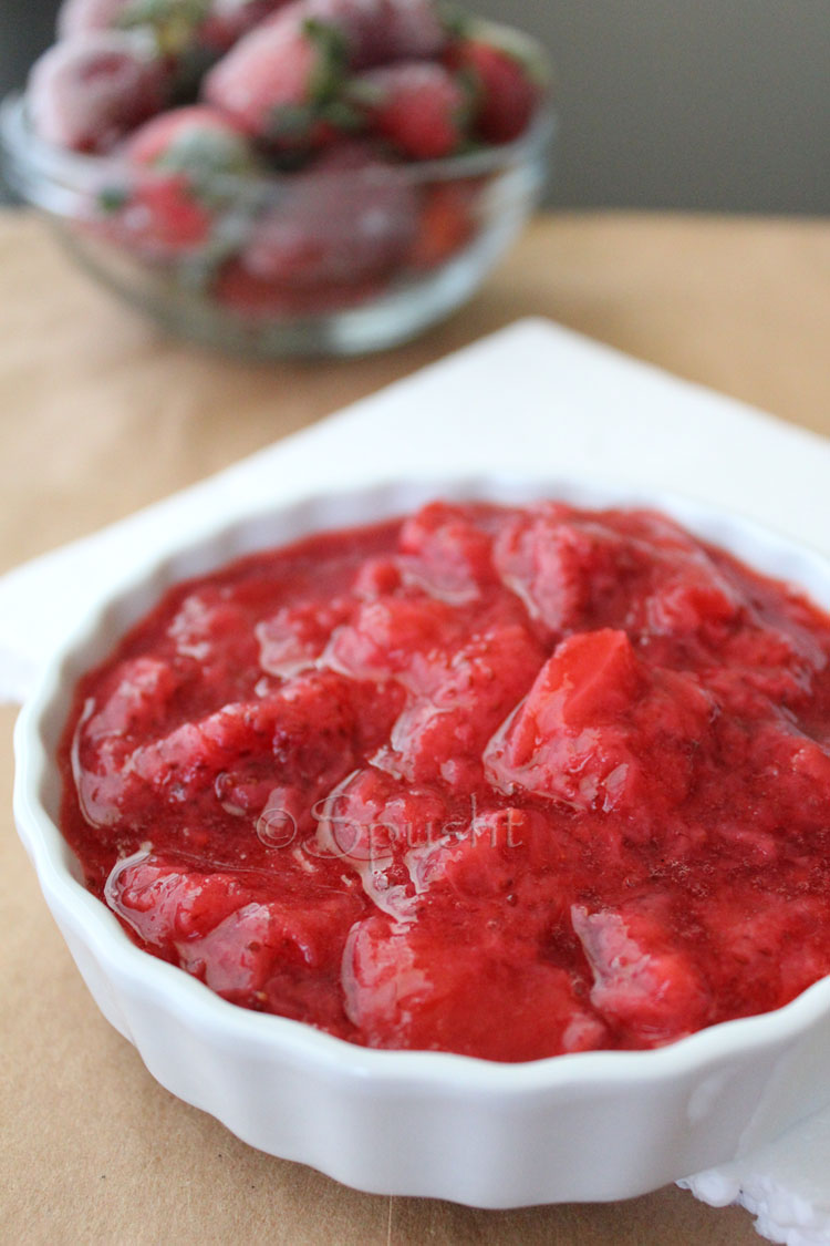 Strawberry jam using frozen strawberries I was bequeathed an overload of strawberries from the Périgord – short answer: I bought four baskets and the vendor, whose booth I shop at often, threw in two extra for free, an unspoken equivalent of a carte de fidelité in Paris – so I’ve spent the past few days washing, hulling, cutting and cooking my unexpected bounty.